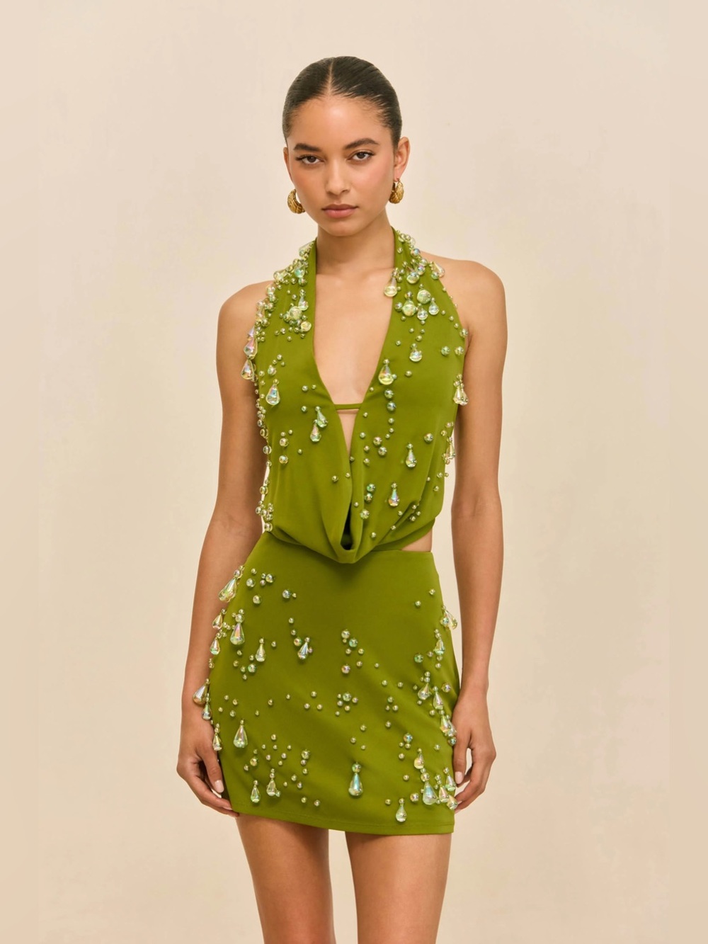 Cult Gaia Issey Mini Dress Olea Green XS